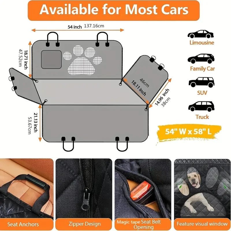 Premium Waterproof Dog Car Hammock Seat Cover with Mesh Window & Door Protectors | Heavy Duty Back Seat Protector for Cars & SUVs