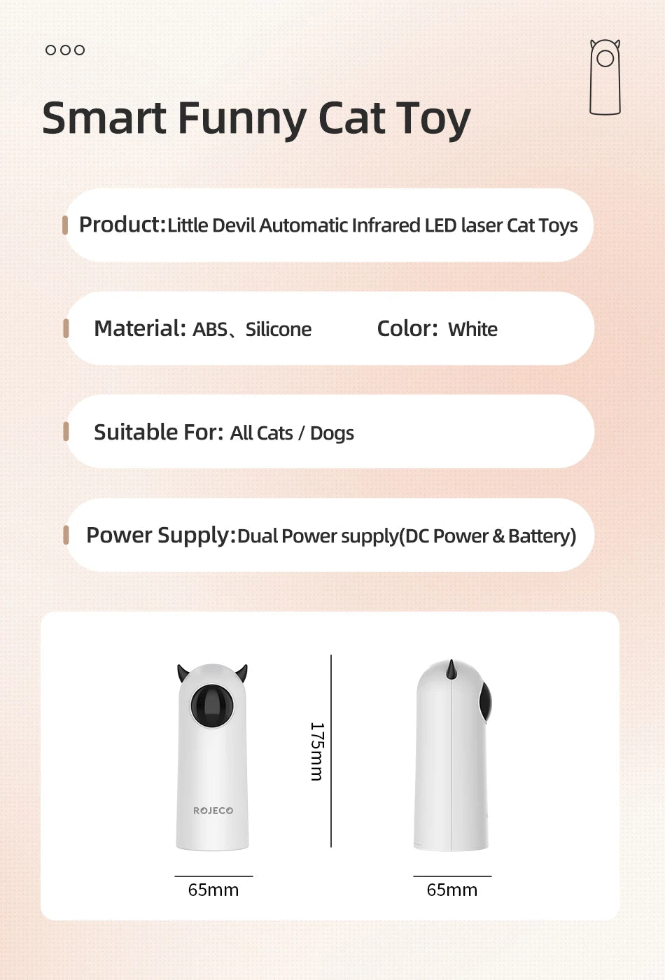 ROJECO Automatic Interactive Cat Laser Toy | Smart Motion Sensor Cat Exercise Toy