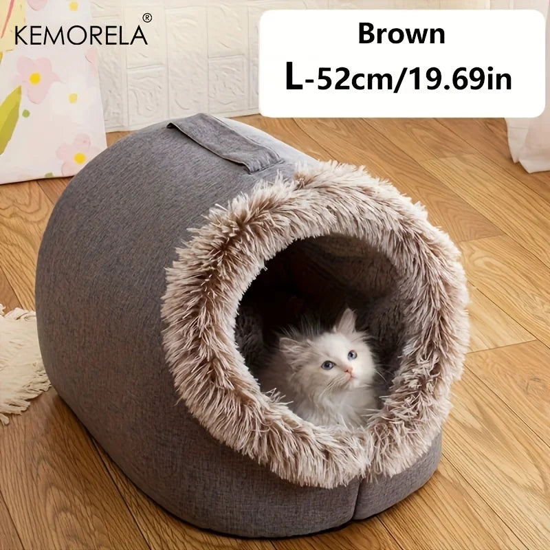 Cozy Plush Cat Cave Bed | Warm Enclosed Pet Bed for Cats & Small Dogs