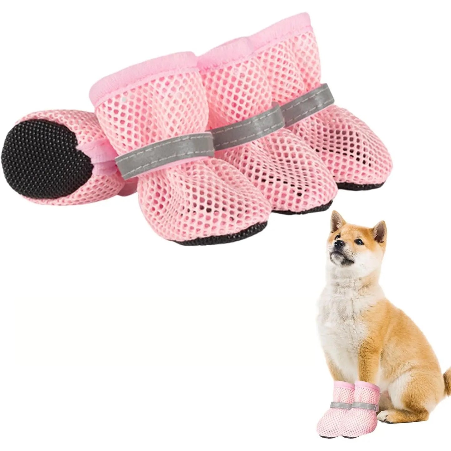 Summer Breathable Dog Shoes for Small Dogs, Reflective Adjustable Non Slip Paw Protectors for Small Dogs Cat Puppy๏ผBreathable Mesh Dog Boots for Summer Hot Pavement