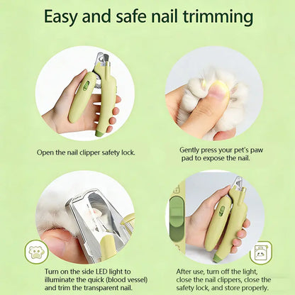 Professional Pet Nail Trimmer with LED Light and UV Lamp, Quick and Safe Grooming, Sharp Blades, Built-In Nail File, Nail Collector, Non-Slip Ergonomic Handle for All Pet Sizes