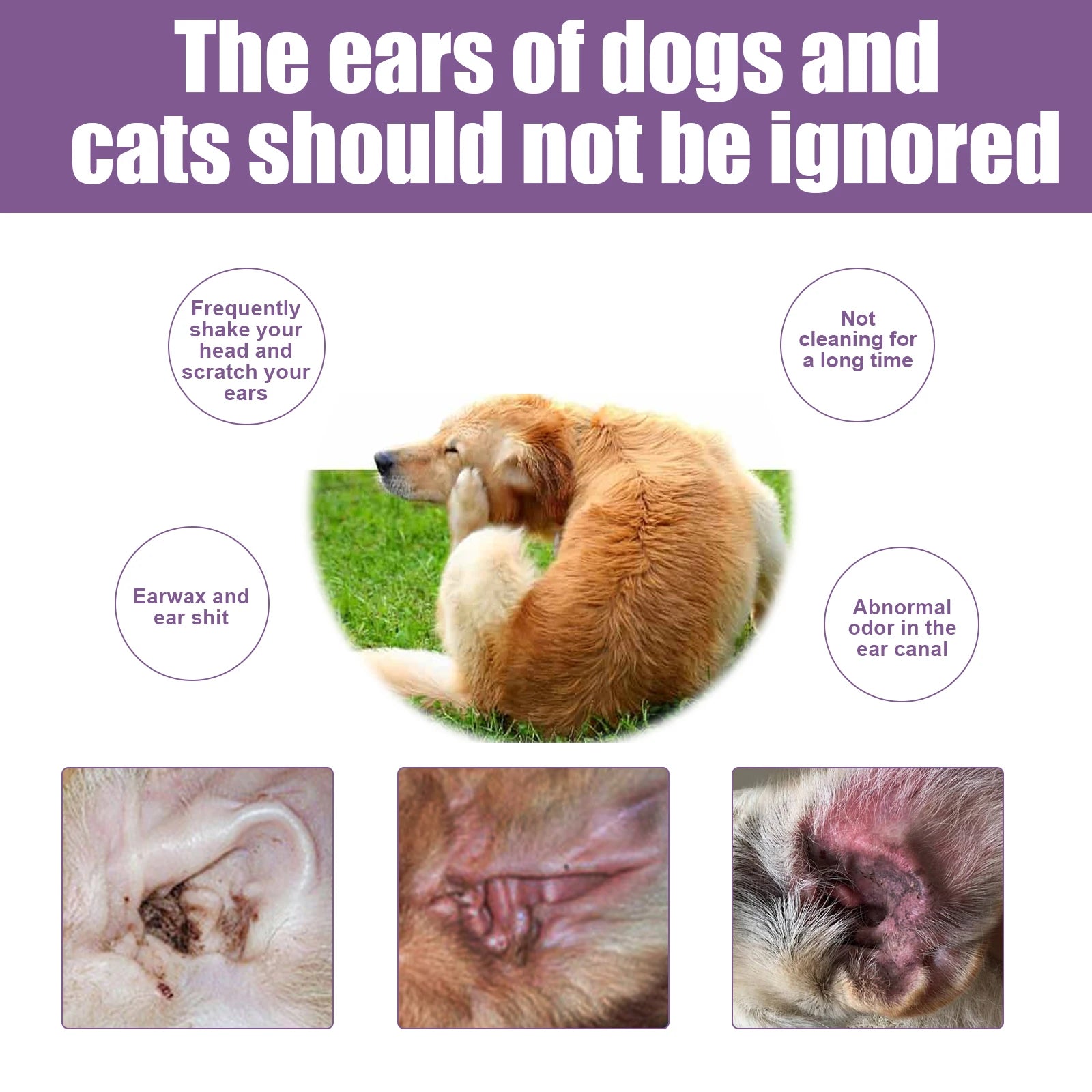 100Ml Hypoallergenic Pet Ear Cleaning Solution Gentle Non Irritating Vet Recommended Cleansing for Dog Cat Sensitive Ear