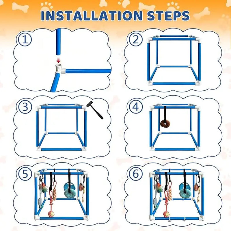 Indoor Puppy Play Gym with Durable PVC Frame, Adjustable Velcro Rope, Snuffle Mat, and 8 Interactive Hanging Toys - Enrichment Training Tools for Small Dogs