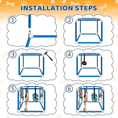 Indoor Puppy Play Gym with Durable PVC Frame, Adjustable Velcro Rope, Snuffle Mat, and 8 Interactive Hanging Toys - Enrichment Training Tools for Small Dogs