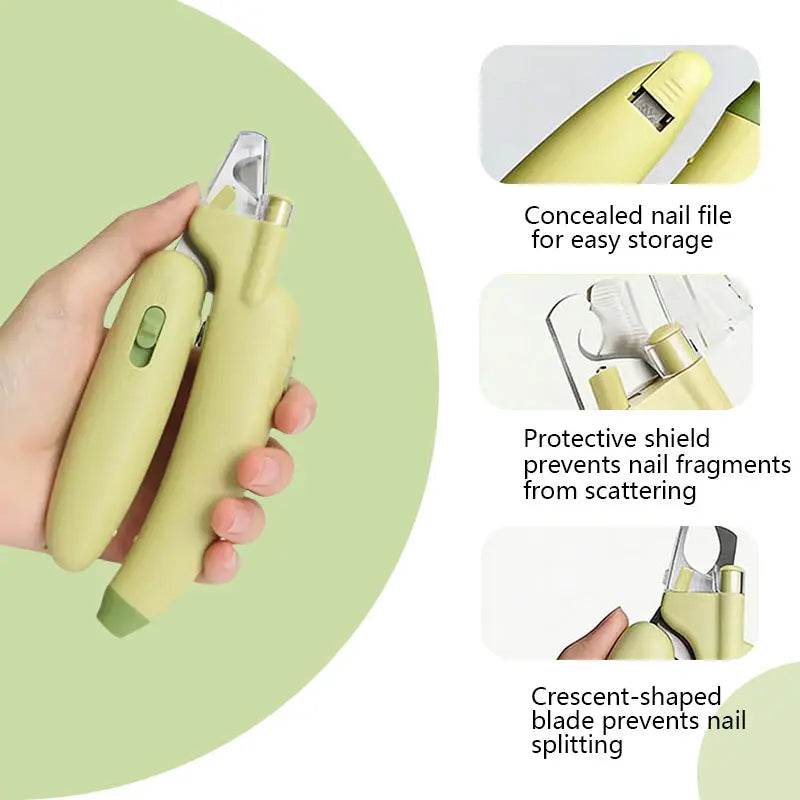 Professional Pet Nail Trimmer with LED Light and UV Lamp, Quick and Safe Grooming, Sharp Blades, Built-In Nail File, Nail Collector, Non-Slip Ergonomic Handle for All Pet Sizes