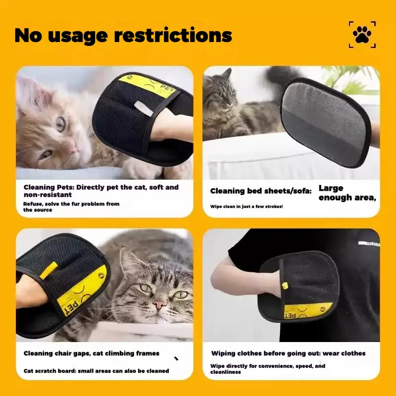 Electrostatic Pet Grooming Gloves - 2-Way Brush, Soft Versatile Cleaning Tool for Cats & Dogs, Fur Remover, Lint Remover Hair Removal Mitts & Rollers