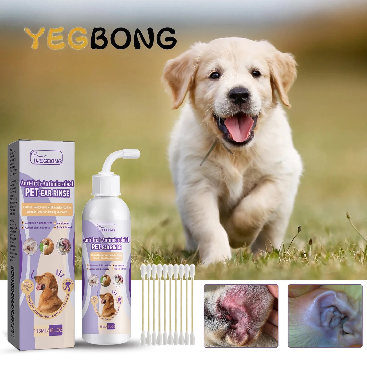 100Ml Hypoallergenic Pet Ear Cleaning Solution Gentle Non Irritating Vet Recommended Cleansing for Dog Cat Sensitive Ear