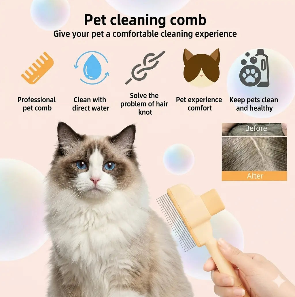 2-Pack Self-Cleaning Pet Hair Removal Comb for Dogs & Cats – Stainless Steel Teeth for Shedding, Mats & Tangles, Works on Long & Short Hair
