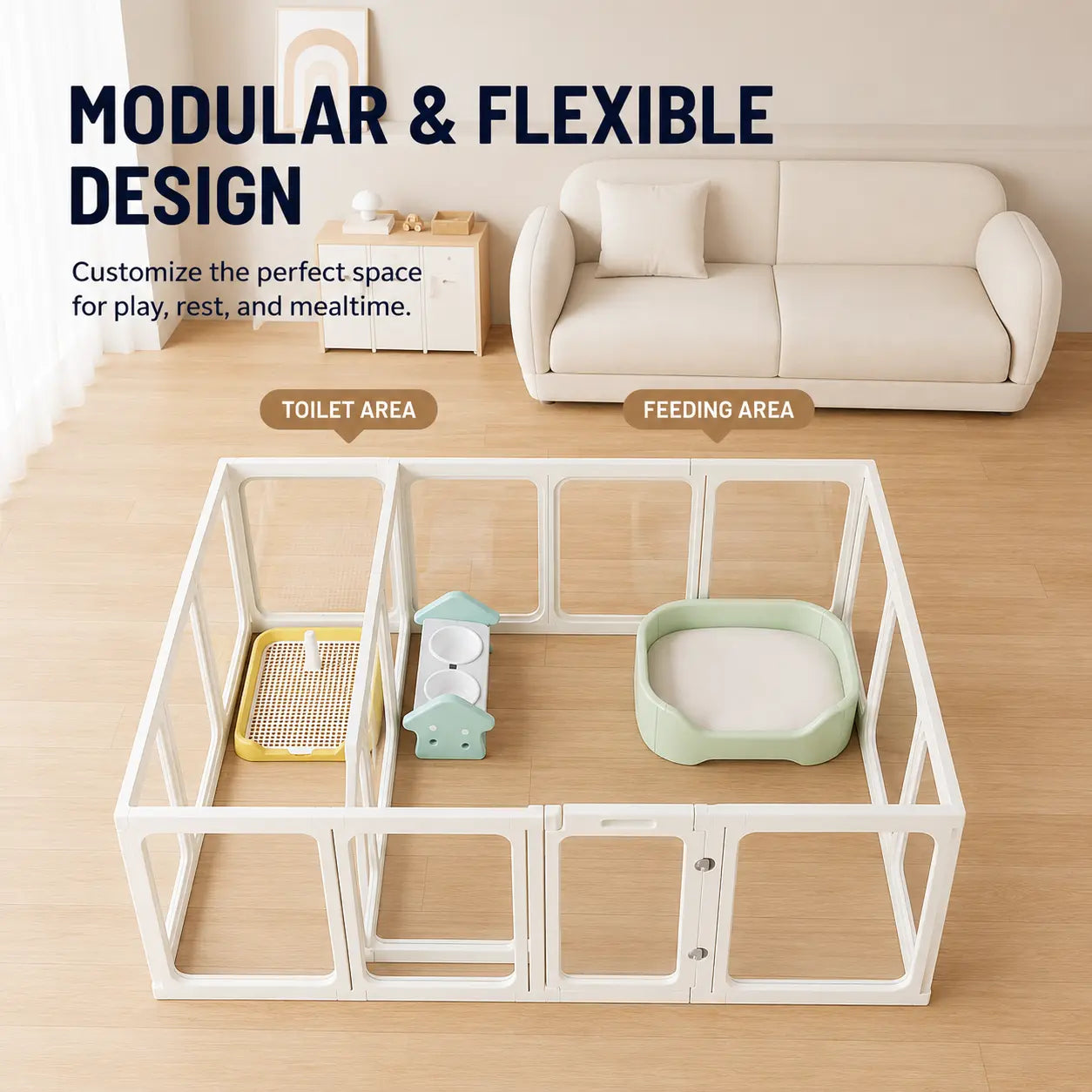 Transparent White Pet Playpen with Door - Foldable Indoor Dog Fence Available in 8, 10, or 12 Panels, Portable Home Enclosure for Dogs and Cats