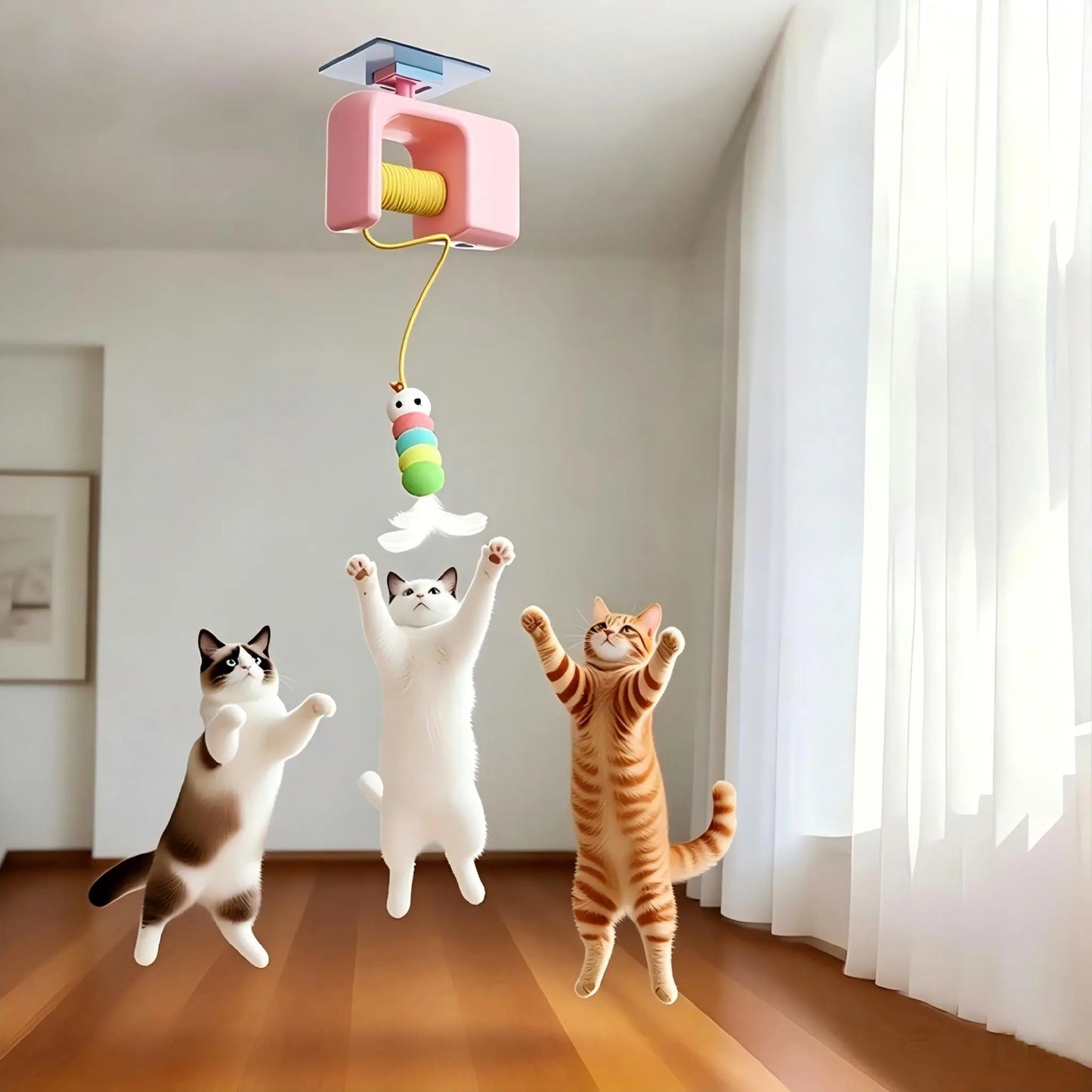 Interactive Retractable Bungee Cat Toy - Automatic Hanging Door Teaser, USB Rechargeable Auto Lifting Exercise Device for Indoor Play and Boredom Relief