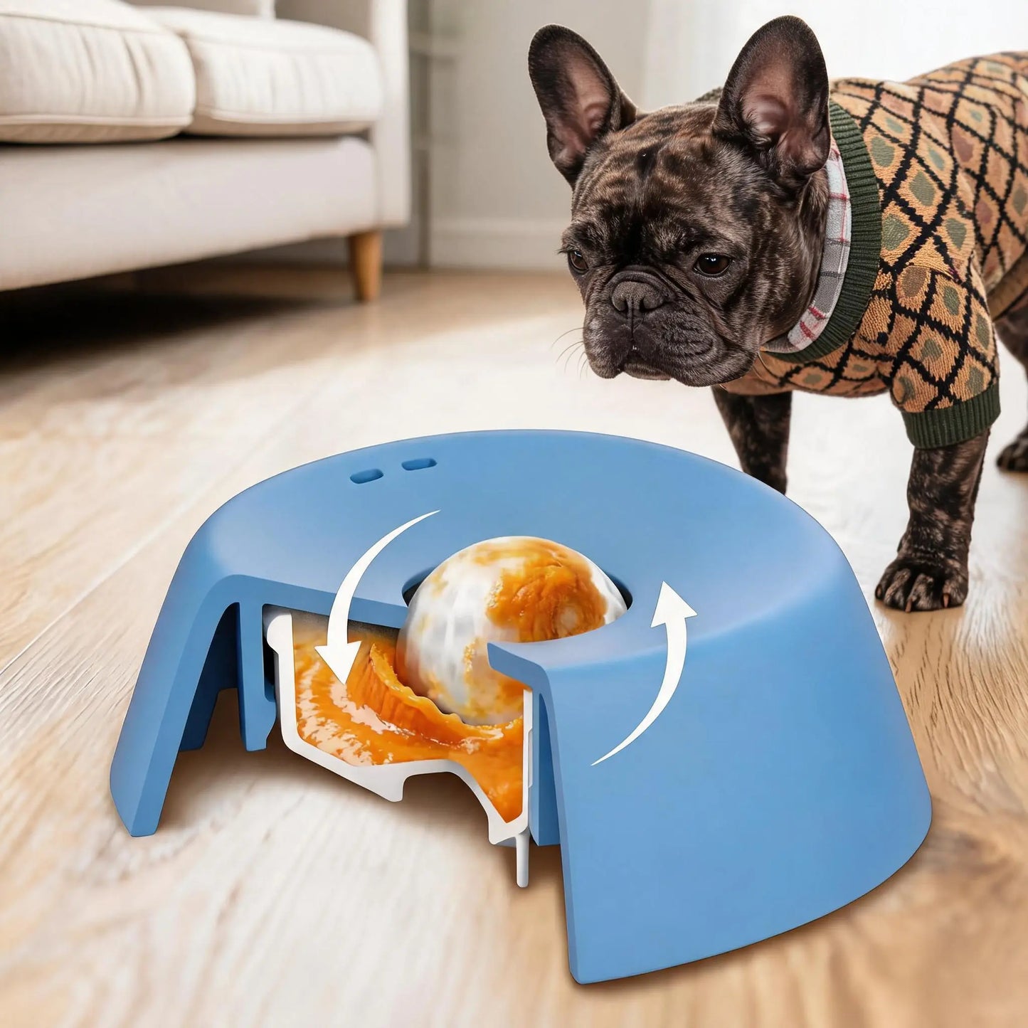 Pet Slow Feeder Licking Bowl for Dogs Cat,Built-In Rolling Ball Prevent Spilling,Multi-Use Liquid Bowl for Bone Broth, Yogert,Liquid Snack&Supplement,Anti-Slip Base Pad Avaliable as Option