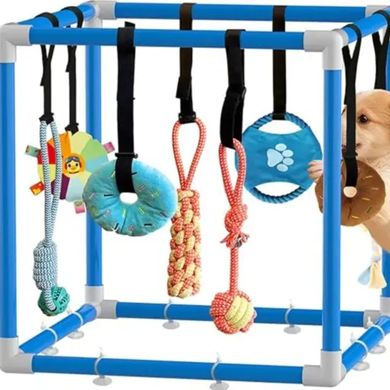 Indoor Puppy Play Gym with Durable PVC Frame, Adjustable Velcro Rope, Snuffle Mat, and 8 Interactive Hanging Toys - Enrichment Training Tools for Small Dogs