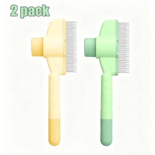 2-Pack Self-Cleaning Pet Hair Removal Comb for Dogs & Cats – Stainless Steel Teeth for Shedding, Mats & Tangles, Works on Long & Short Hair