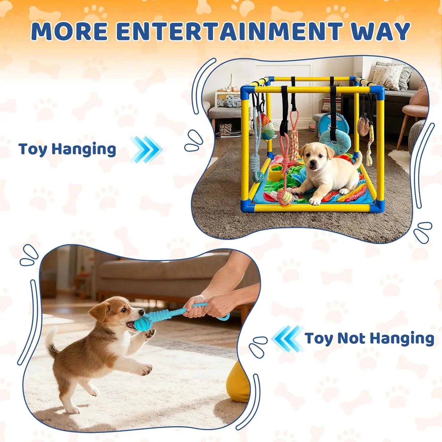Indoor Puppy Play Gym with Durable PVC Frame, Adjustable Velcro Rope, Snuffle Mat, and 8 Interactive Hanging Toys - Enrichment Training Tools for Small Dogs