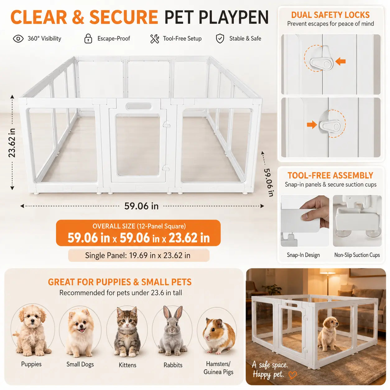 Transparent White Pet Playpen with Door - Foldable Indoor Dog Fence Available in 8, 10, or 12 Panels, Portable Home Enclosure for Dogs and Cats