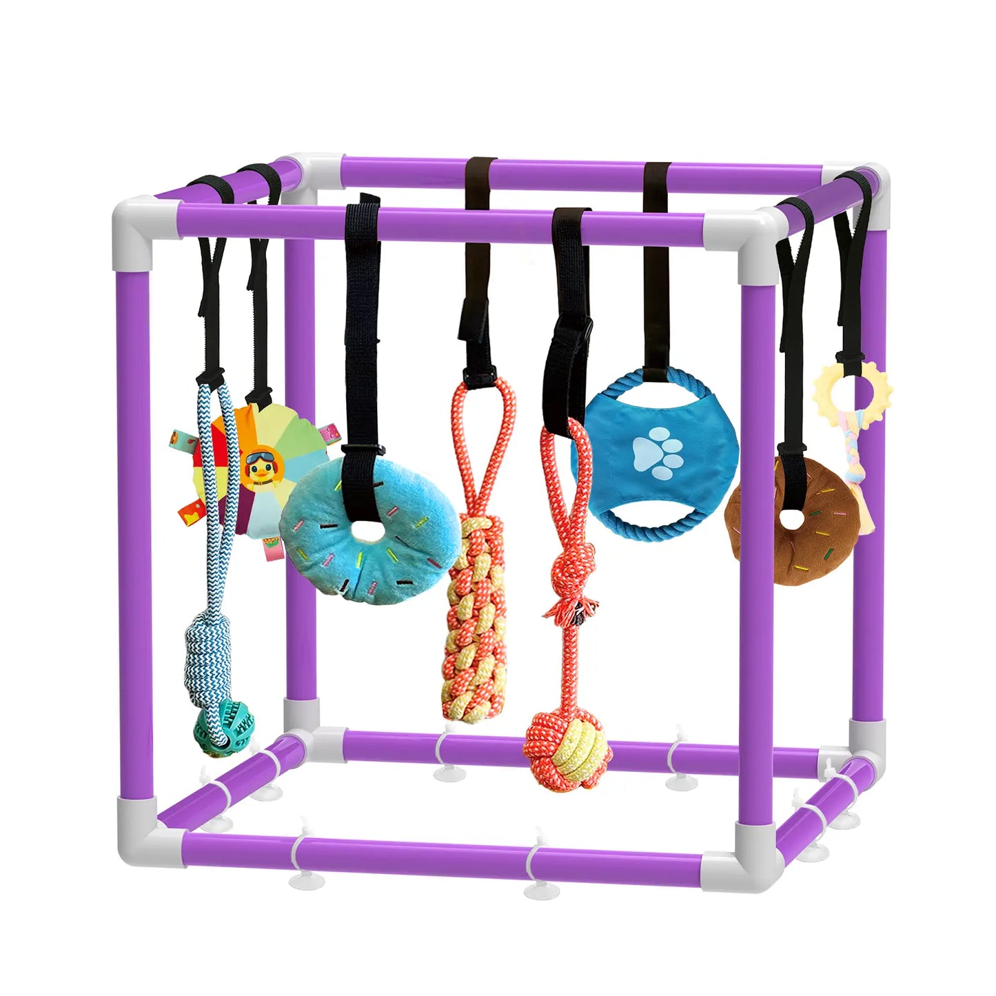 Indoor Puppy Play Gym with Durable PVC Frame, Adjustable Velcro Rope, Snuffle Mat, and 8 Interactive Hanging Toys - Enrichment Training Tools for Small Dogs
