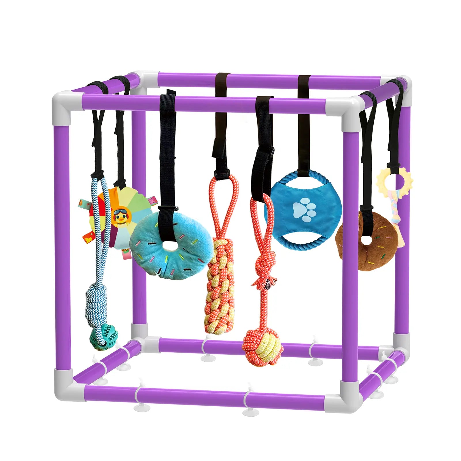 Indoor Puppy Play Gym with Durable PVC Frame, Adjustable Velcro Rope, Snuffle Mat, and 8 Interactive Hanging Toys - Enrichment Training Tools for Small Dogs