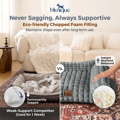 24" Faux Rabbit Fur Pet Couch Bed for Cats - Fluffy 3D Diamond Pattern Sofa, Removable Washable Cover, Non-Slip Base, Suitable for Small Dogs & Kittens