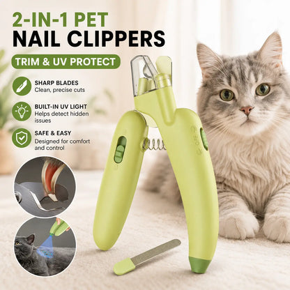 Professional Pet Nail Trimmer with LED Light and UV Lamp, Quick and Safe Grooming, Sharp Blades, Built-In Nail File, Nail Collector, Non-Slip Ergonomic Handle for All Pet Sizes