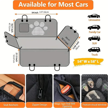 Premium Waterproof Dog Car Hammock Seat Cover with Mesh Window & Door Protectors | Heavy Duty Back Seat Protector for Cars & SUVs
