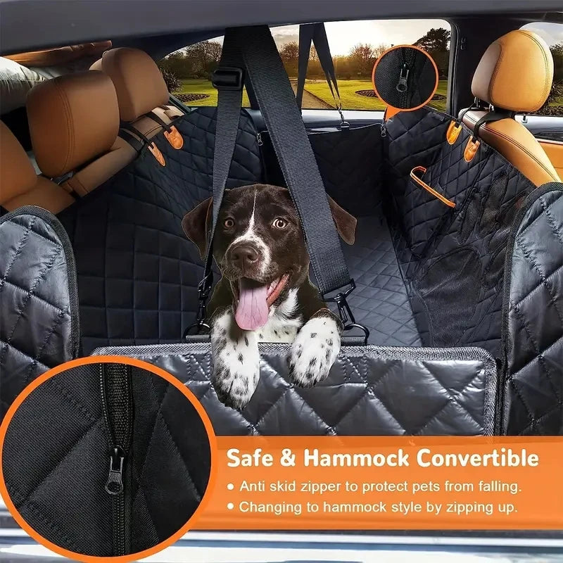 Premium Waterproof Dog Car Hammock Seat Cover with Mesh Window & Door Protectors | Heavy Duty Back Seat Protector for Cars & SUVs