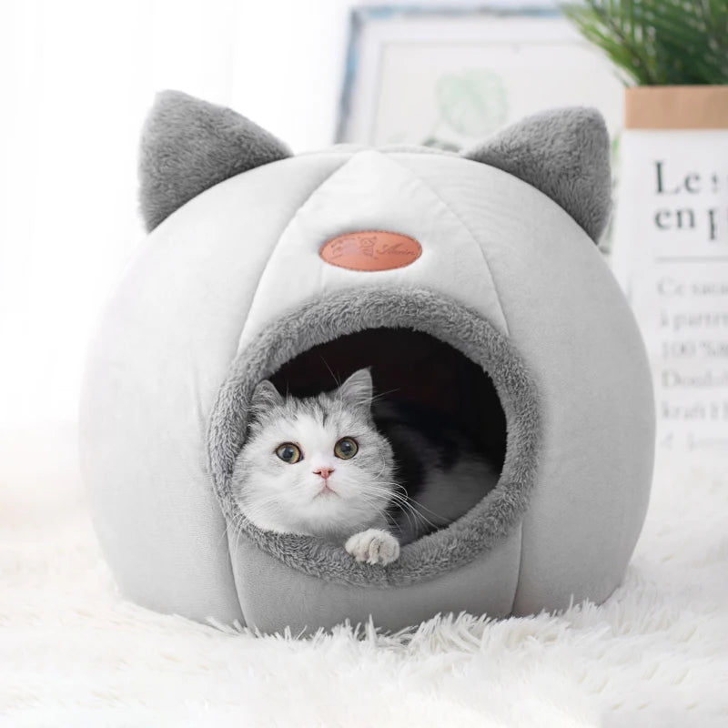 Cozy Cat Cave Bed | Warm Plush Indoor Cat House & Kitten Sleeping Nest