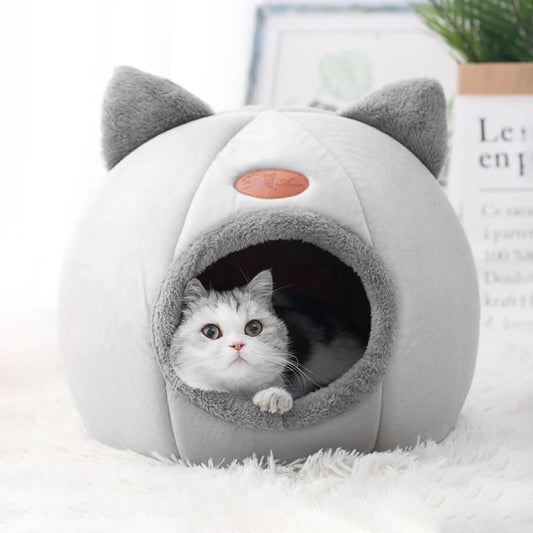 Cozy Cat Cave Bed | Warm Plush Indoor Cat House & Kitten Sleeping Nest