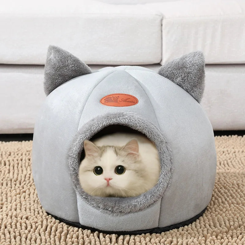 Cozy Cat Cave Bed | Warm Plush Indoor Cat House & Kitten Sleeping Nest
