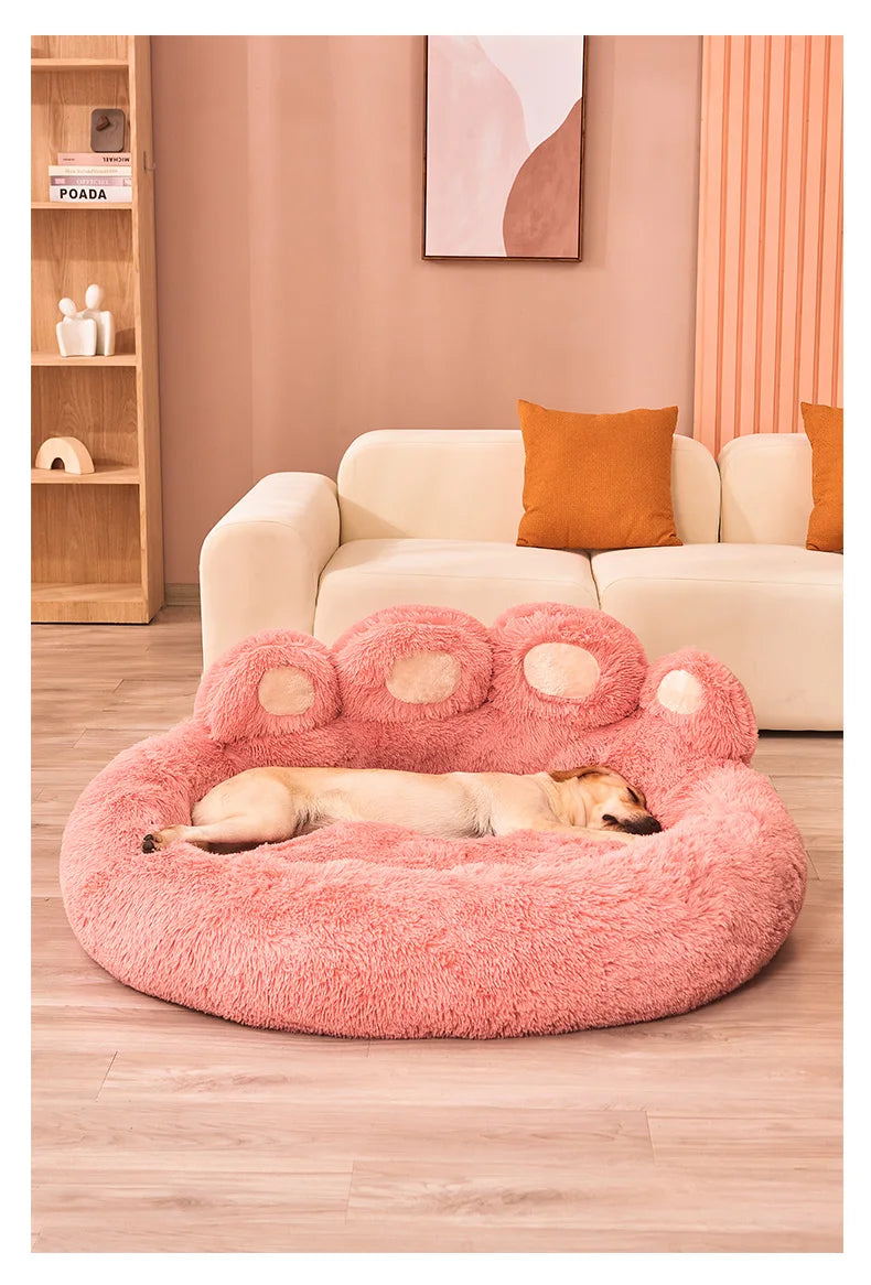 Fluffy Paw Shaped Calming Dog Bed - Ultra Soft Washable Plush Pet Bed for Dogs & Cats