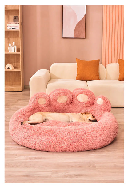 Fluffy Paw Shaped Calming Dog Bed - Ultra Soft Washable Plush Pet Bed for Dogs & Cats