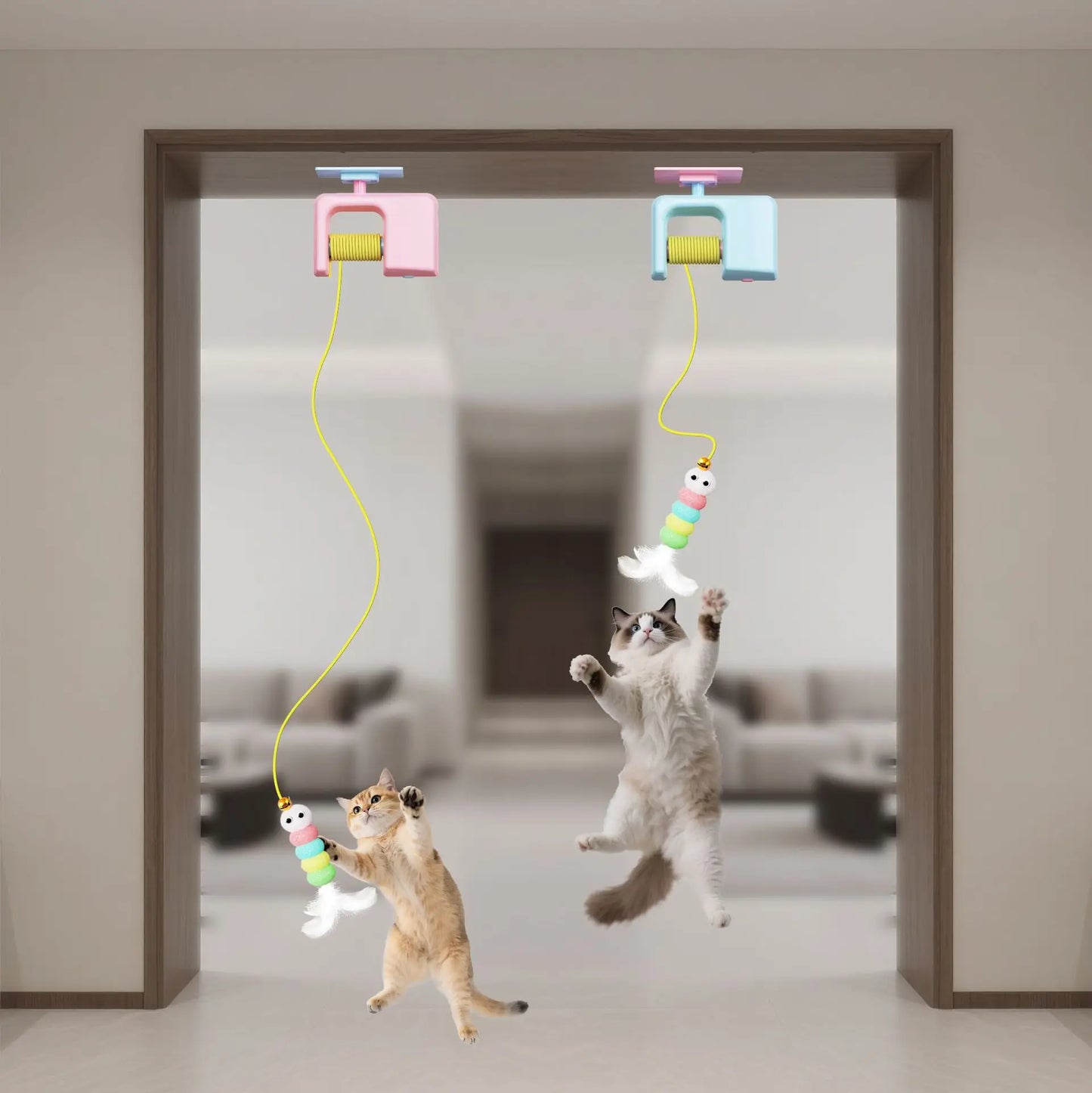 Automatic Hanging Cat Teaser Toy with Dual Feather Swing | Interactive Electric Cat Toy