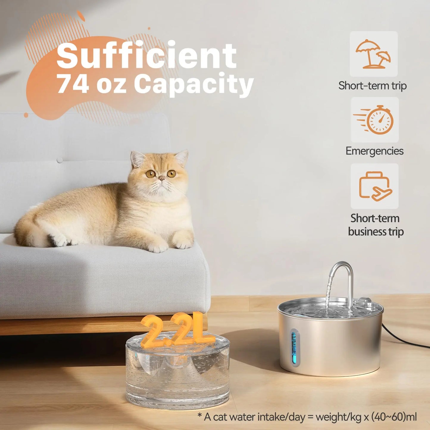 2.2L Automatic Stainless Steel Pet Water Fountain | Ultra Quiet Water Dispenser for Cats & Dogs