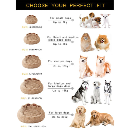 Fluffy Paw Shaped Calming Dog Bed - Ultra Soft Washable Plush Pet Bed for Dogs & Cats