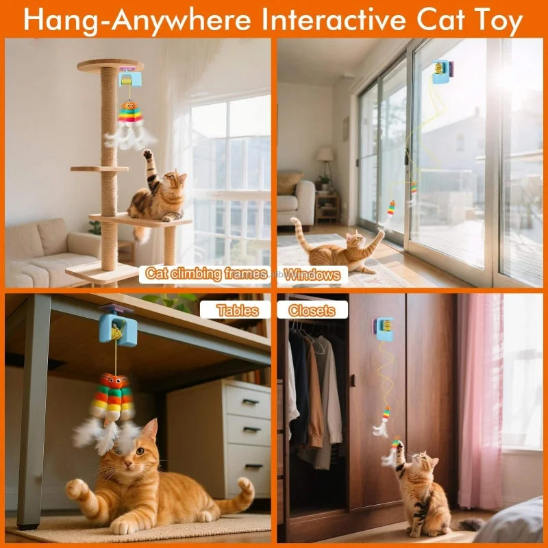 Automatic Hanging Cat Teaser Toy with Dual Feather Swing | Interactive Electric Cat Toy