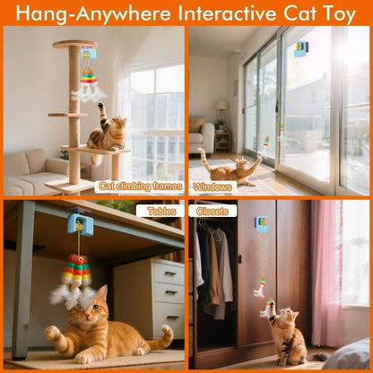 Automatic Hanging Cat Teaser Toy with Dual Feather Swing | Interactive Electric Cat Toy