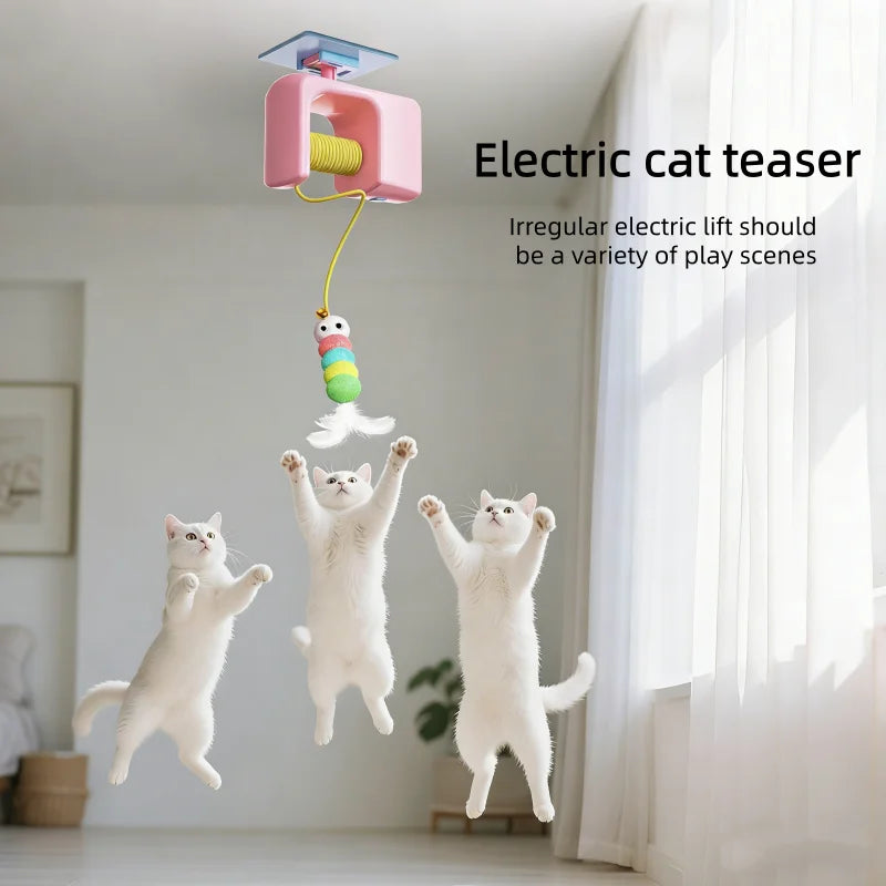 Automatic Hanging Cat Teaser Toy with Dual Feather Swing | Interactive Electric Cat Toy