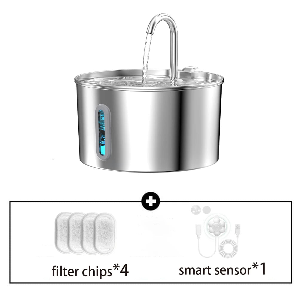2.2L Automatic Stainless Steel Pet Water Fountain | Ultra Quiet Water Dispenser for Cats & Dogs