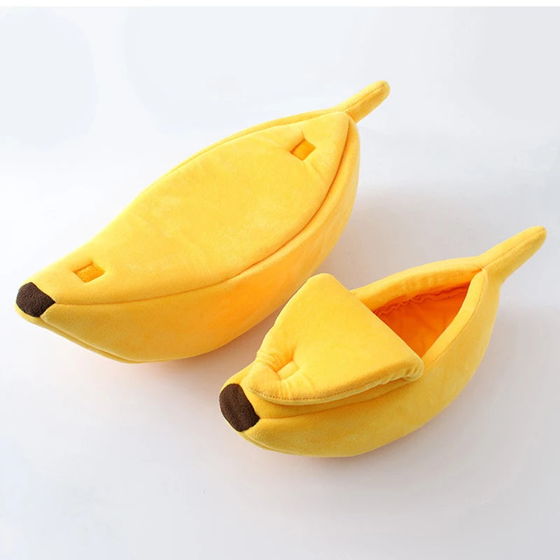 Cute Banana Cat Bed Cave | Cozy Plush Banana Pet House for Cats & Small Dogs