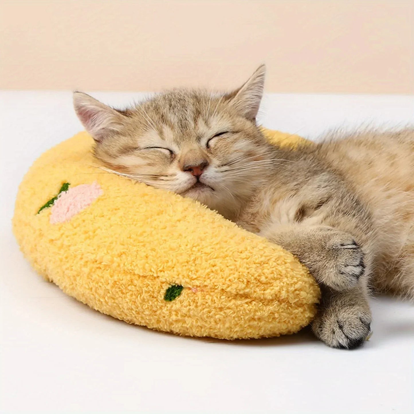 Calming Crescent Cat Pillow Bed - Ultra Soft Plush Sleeping Cushion for Cats