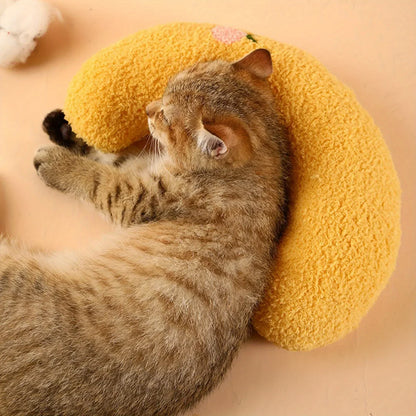Calming Crescent Cat Pillow Bed - Ultra Soft Plush Sleeping Cushion for Cats