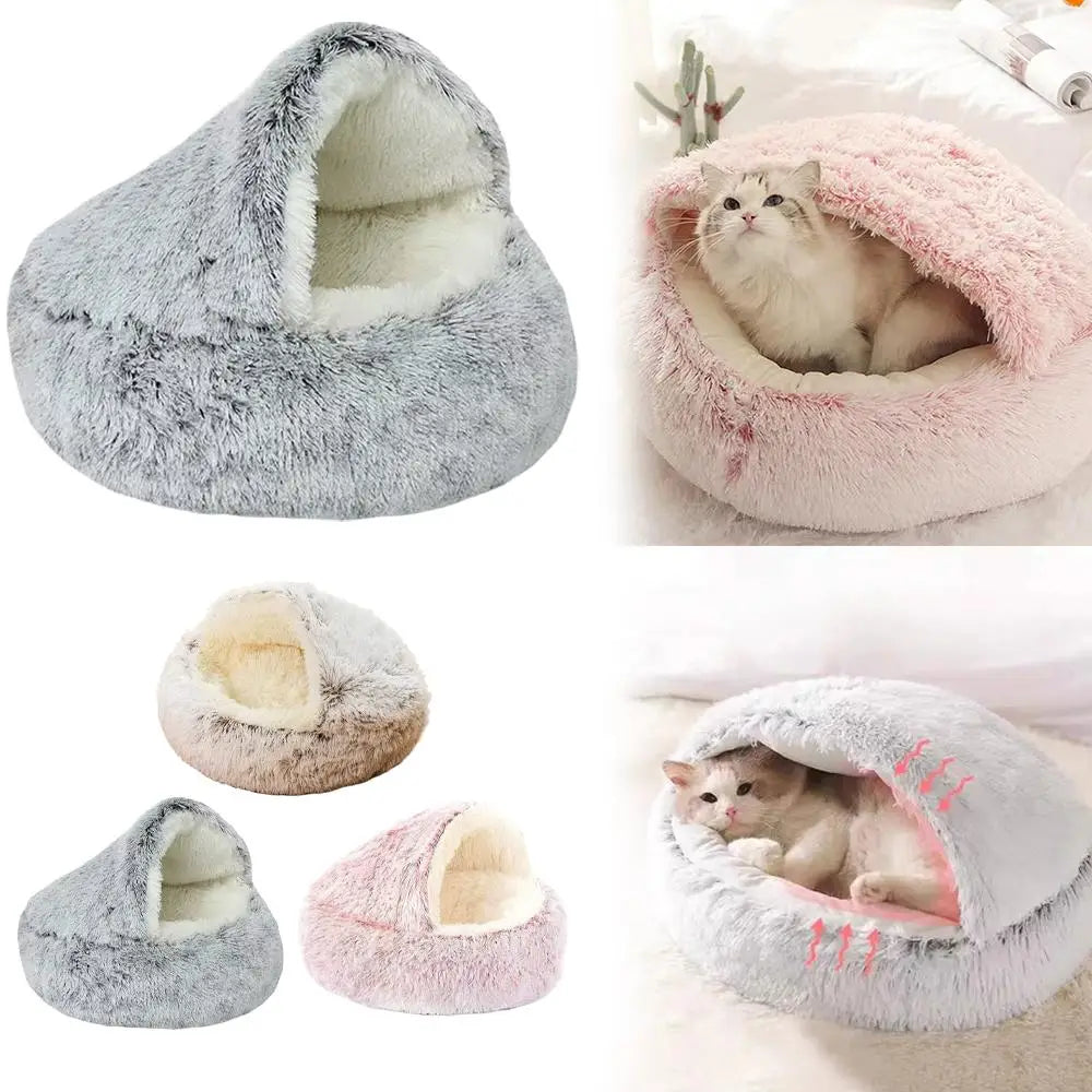 Cozy Plush Cat Cave Bed | Warm Semi-Enclosed Pet Nest for Cats & Small Dogs