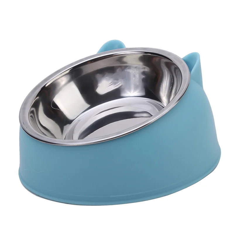 Elevated Stainless Steel Cat Bowl | Non-Slip Tilted Pet Food & Water Bowl