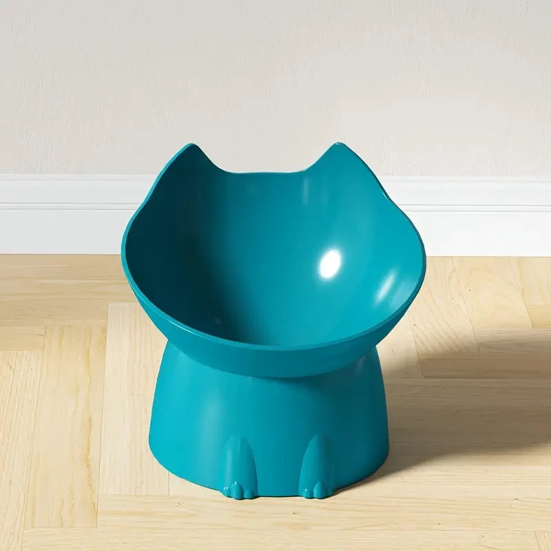 1Pc Whiskerware Elevated Cat Bowl, Anti-Tip Plastic Raised Pet Feeding Dish with Tilted Edge, Neck Protection Kitty Food