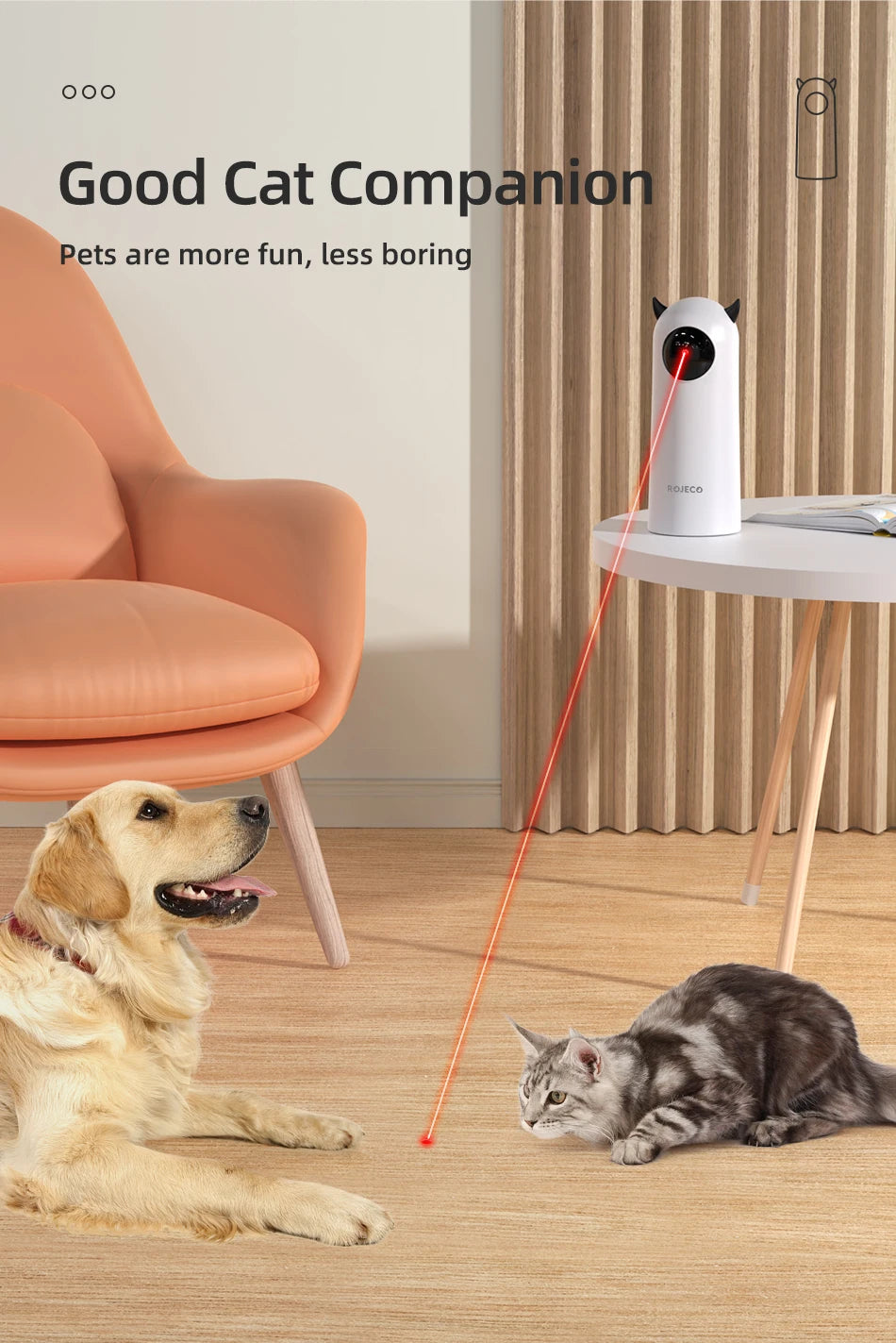 ROJECO Automatic Interactive Cat Laser Toy | Smart Motion Sensor Cat Exercise Toy