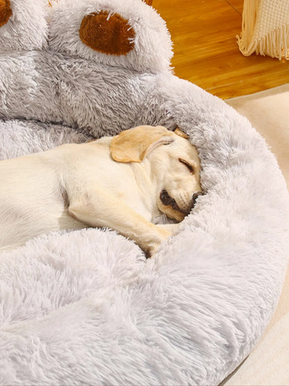 Fluffy Paw Shaped Calming Dog Bed - Ultra Soft Washable Plush Pet Bed for Dogs & Cats