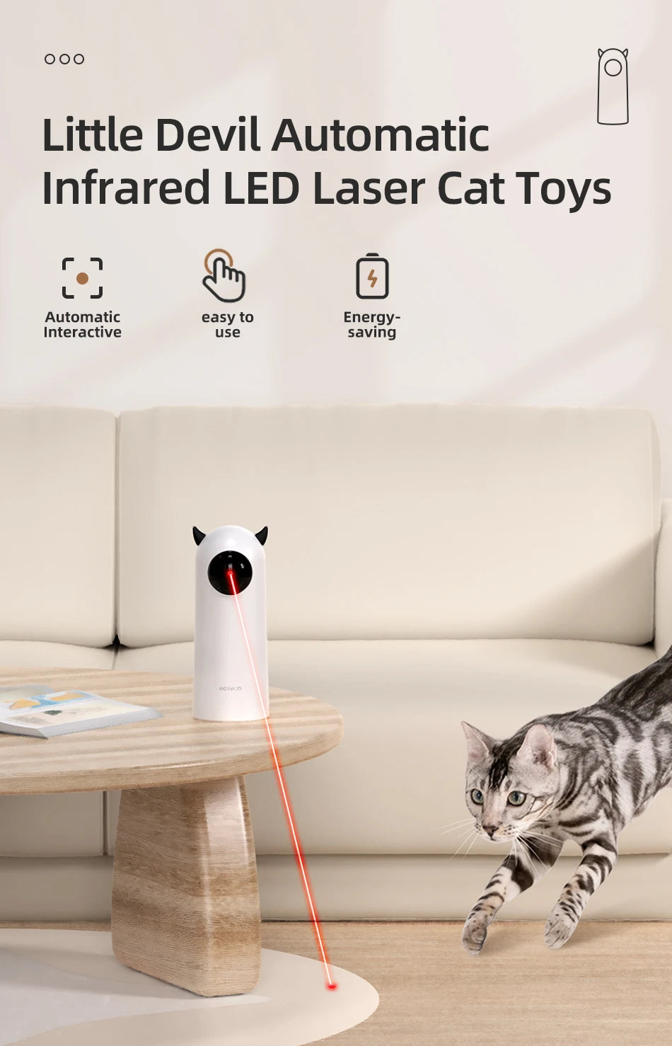ROJECO Automatic Interactive Cat Laser Toy | Smart Motion Sensor Cat Exercise Toy