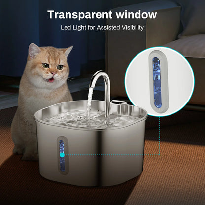 2.2L Automatic Stainless Steel Pet Water Fountain | Ultra Quiet Water Dispenser for Cats & Dogs