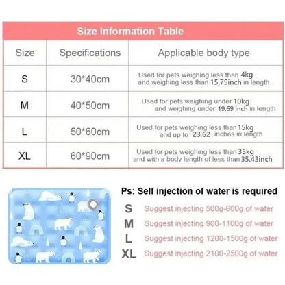 Self Cooling Pet Mat for Dogs & Cats | Refillable Water Cooling Pad | Summer Cooling Bed
