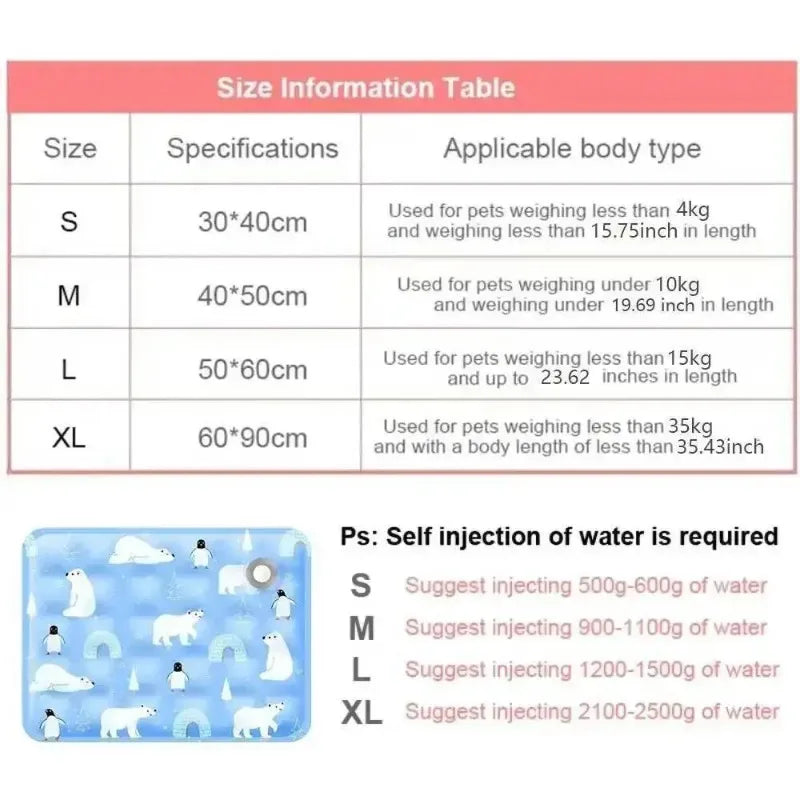 Self Cooling Pet Mat for Dogs & Cats | Refillable Water Cooling Pad | Summer Cooling Bed