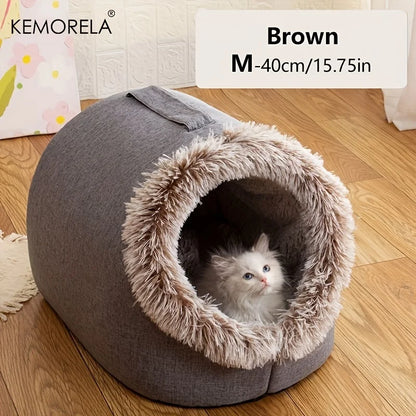 Cozy Plush Cat Cave Bed | Warm Enclosed Pet Bed for Cats & Small Dogs